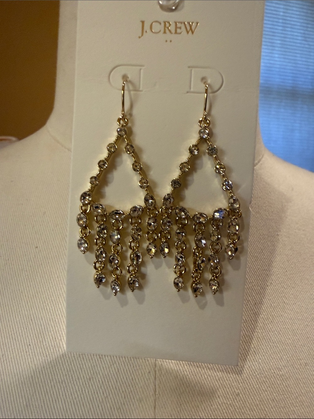 J. Crew Factory Gold Dangle Crystal Fringe Earrings
